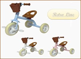 תלת אופן וינטג כולל סלסלת קש בצבע ורוד 49369P מסדרת Retro line