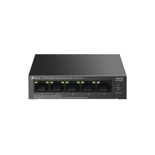 מתג שולחני TP-Link LS105GP עם 5 יציאות Gigabit ו-4 יציאות PoE+