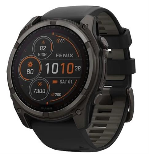 שעון חכם גרמין פניקס 8 Garmin Fenix 8 - Sapphire Solar 47mm - טיטניום קרבון אפור בציפוי DLC עם רצועת סיליקון שחורה