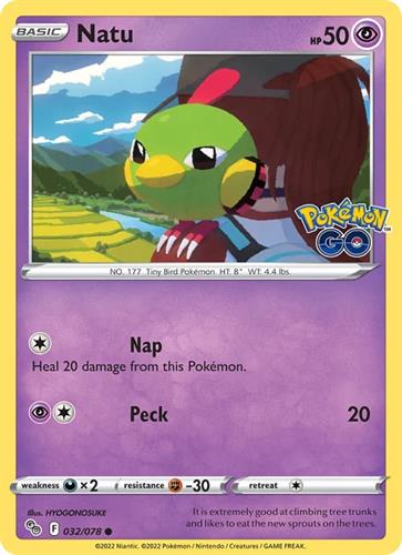 קלף בודד single פוקימון - natu - Pokemon Go - 032/078