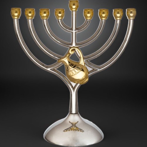 חנוכייה מתכת קנים זהב עם כד