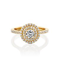 טבעת אירוסין זהב צהוב 14 קראט משובצת יהלומים DOUBLE HALOW