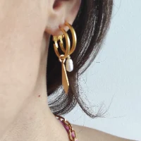 סט ג'קי - 3 עגילי חישוק בציפוי זהב 18k