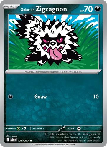 קלף בודד single פוקימון - galarian zigzagoon - Ascended Heroes - 130/217