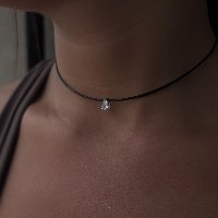 שרשרת טיפה סתיו | שרשרת חוט עור שחור | שרשרת עור טיפה