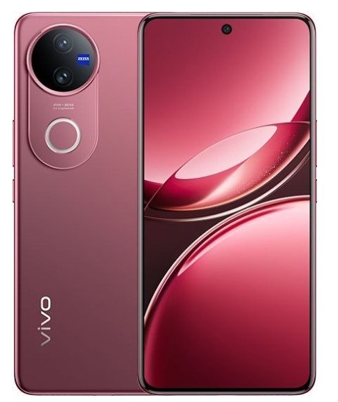 סמארטפון VIVO V50 5G 12GB+256GB אדום – סמארטפון אדום במבט קדמי ואחורי על רקע לבן 120Hz