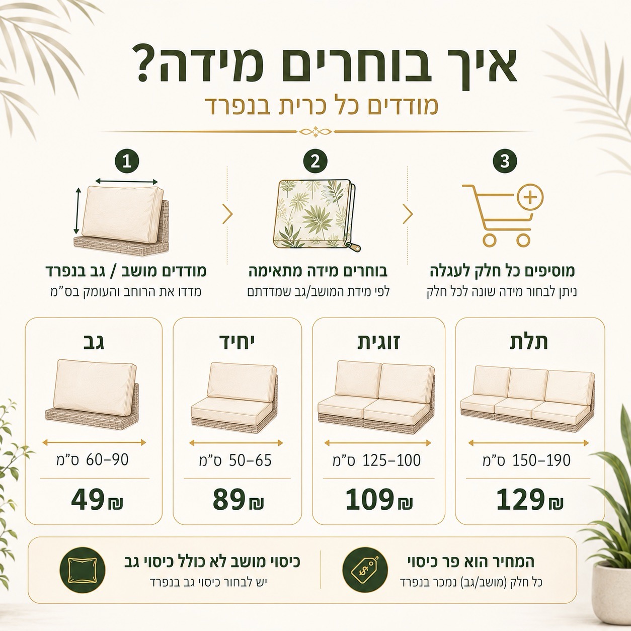 מדריך מידות כיסויים לריהוט גן