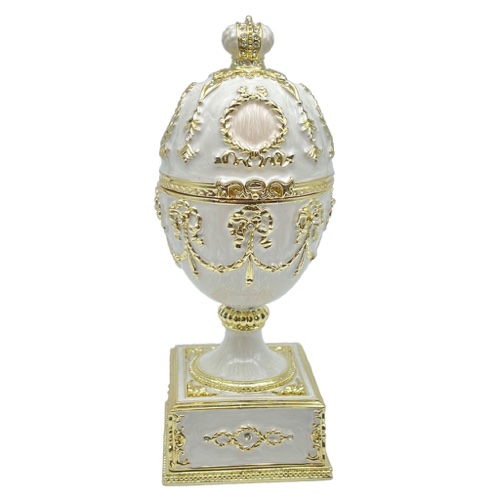 White Faberge Egg with Swan Inside