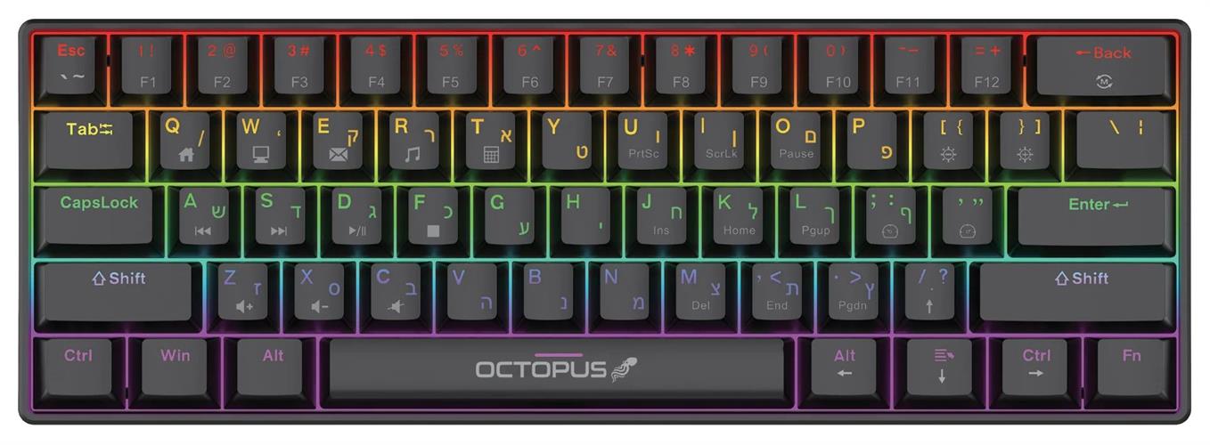 מקלדת גיימינג מכאנית TKL דגם GK-61 מבית Octopus