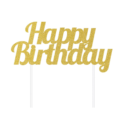 טופר Happy Birthday לעוגה - זהב נצנצים