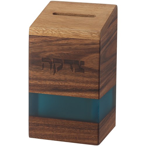 קופת צדקה עץ ואפוקסי טורקיז