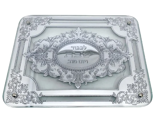 מגש לפמוטים דגם קרוליינה עשוי זכוכית משולב כסף טהור