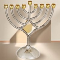 חנוכייה מתכת קנים זהב עם כד