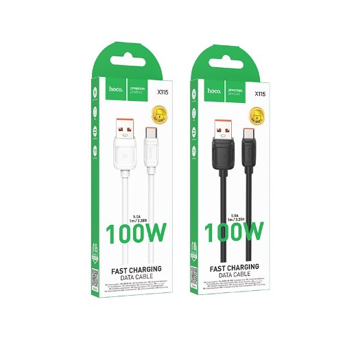 כבל טעינה מהירה והעברת נתונים 100W מבית hoco דגם X115 (חיבור USB ל-Type-C)