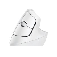 עכבר צבע לבן אפור Logitech Lift Vertical Ergonomic Mouse – עכבר ארגונומי אנכי בצבע לבן ואפור נראה על רקע לבן עם חוטי
