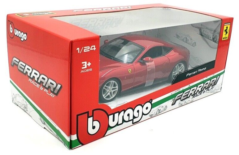 דגם מכונית בוראגו פרארי רומה דובדבן אדום Bburago Ferrari Roma Cherry Red 1/24