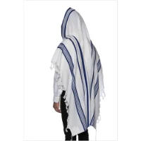 טלית צמר א.א פסים כחול דגם מודים