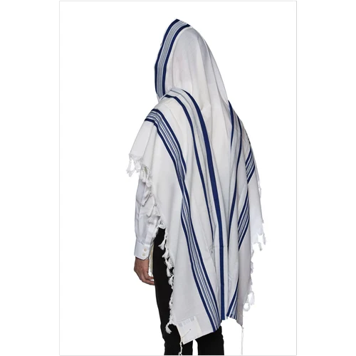 טלית צמר פסים כחול רויאל דגם מודים