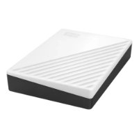 כונן 6TB צבע לבן Western Digital My Passport – פריט בודד בצבע לבן ושחור עם טקסטורה אלכסונית נראה מלמעלה