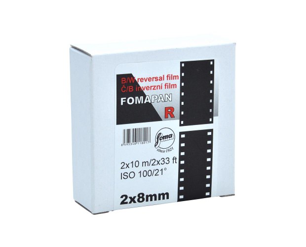 Fomapan R 100 2x8mm x 10m סרט פוזיטיב שחור לבן למסרטות 16 מ"מ או 8 מ"מ רגיל חרור בשני צדדים