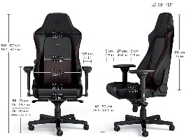 תרשים מידות של כיסא גיימינג Noblechairs HERO Real Leather בצבע שחור/אדום