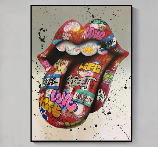 "Graffiti Lips" תמונת גרפיטי מעוצבת מודפסת על קנבס פרימיום | הדפס מתוח מוכן לתליה
