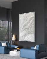 "White Noise.3" תמונת קנבס גדולה לאורך בעיצוב נקי ומינימאלסטי בגווני לבן אפרפר, קנבס כותנה איכותי
