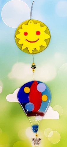 כדור פורח ושמש עם פרפר לחדר ילדים, זכוכית צבעונית, מתנה לתינוק שנולד