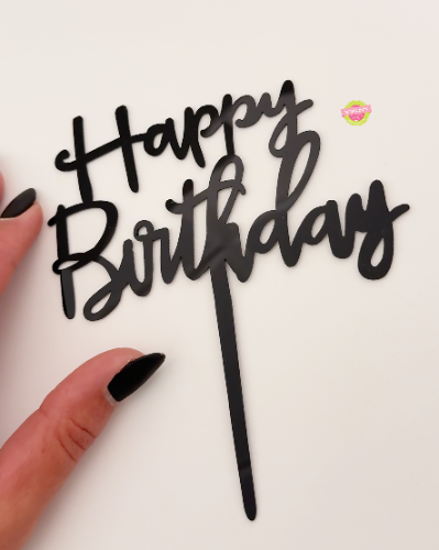 טופר לעוגה Happy Birthday שחור