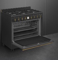 תנור משולב כיריים גז 90 ס"מ גימור שחור פחם מבית SMEG דגם CO96