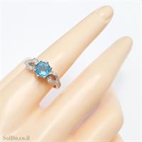 טבעת מכסף משובצת אבן טופז כחולה וזרקונים RG8790 | תכשיטי כסף 925 | טבעות כסף