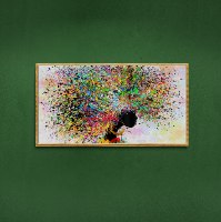 תמונת קנבס הדפס אמנות שיער בטכניקת זריקת צבעים "אפרו צבעוני" | הדפס ציור לבית | תמונת קנבס לרוחב