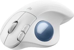 עכבר ארגונומי אלחוטי עם כדור עקיבה Logitech Ergo M575S – עכבר לבן עם כדור עקיבה כחול וגלגלת