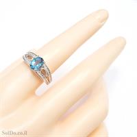 טבעת מכסף משובצת אבן טופז כחולה  וזרקונים RG6144 | תכשיטי כסף 925 | טבעות כסף