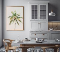 תמונת קנבס סגנון Coastal -הדפס צילום עץ דקל על רקע שמים " Calm Palm" | בודדת או לשילוב בקיר גלריה
