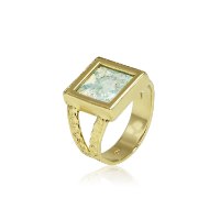 טבעת זהב עם זכוכית רומית │ טבעת זהב מעוצבת עבודת יד בשילוב זכוכית רומית