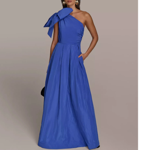 DONNA KARAN NEW YORK Women's Dress Sz 4 Bow-Trim Stormee Wash Blue