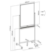 לוח מחיק מגנטי דו-צדדי נייד Lumi WB03-2 – סרטוט טכני המציג את מידות הלוח והמעמד וטווח הסיבוב