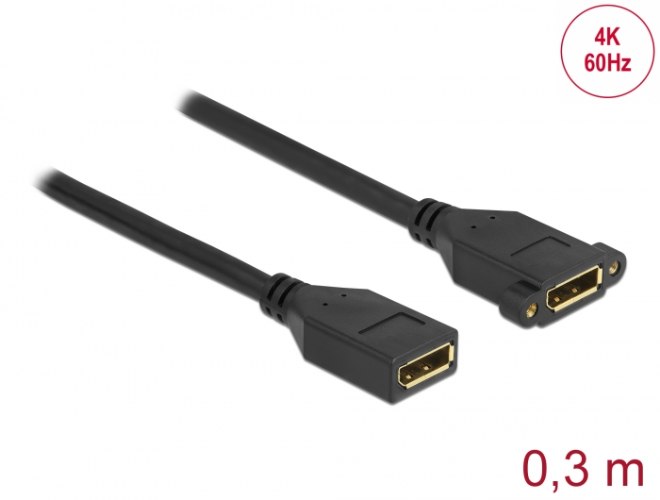 כבל מאריך לפאנל Delock DisplayPort 1.2 Extension cable Panel-mount  4K 60 Hz 0.3 m