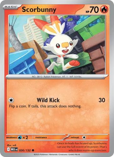 קלף בודד single פוקימון - scorbunny - Mega Evolution - 026/132