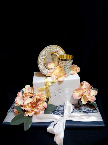 סט קידוש כוס קידוש מכסף טהור בתוספת עיצוב פרחים יוקרתי- מדריד