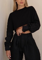 Black Combo Popline Crop Top