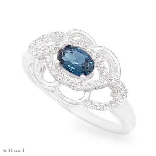 טבעת מכסף משובצת אבן טופז כחולה  ואבני זרקון RG6415 | תכשיטי כסף 925 | טבעות כסף