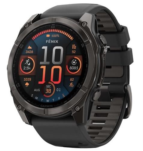 שעון חכם גרמין פניקס 8 Garmin Fenix 8 - AMOLED Sapphire 51mm - טיטניום אפור קרבון בציפוי DLC עם רצועת סיליקון שחורה