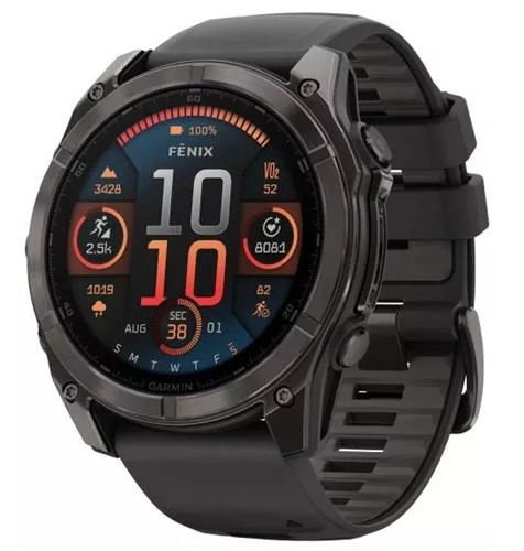 שעון חכם גרמין פניקס 8 Garmin Fenix 8 - AMOLED Sapphire 51mm - טיטניום אפור קרבון בציפוי DLC עם רצועת סיליקון שחורה