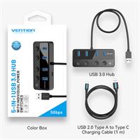 תחנת עגינה Vention USB-A to USB-A x4 | on/off Switches | USB