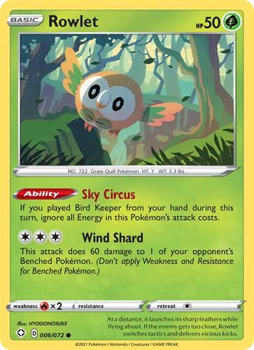 קלף בודד single פוקימון - rowlet - Shining Fates - 006/072