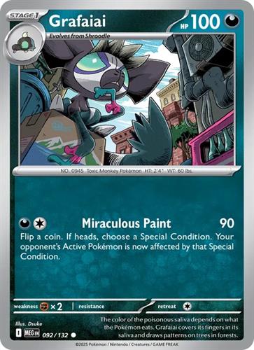 קלף בודד single פוקימון - grafaiai - Mega Evolution - 092/132 - REVERSE HOLO - אנגלית