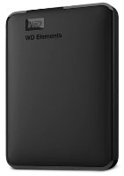 כונן קשיח חיצוני Western Digital Elements Portable 2TB – פריט בודד שחור מונח בזווית על רקע בהיר עם לוגו WD