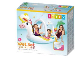 בריכה מתנפחת לילדים חד קרן+ גגון נשלף + מזרקת מים (254X132X109 סמ) 58435 מבית INTEX